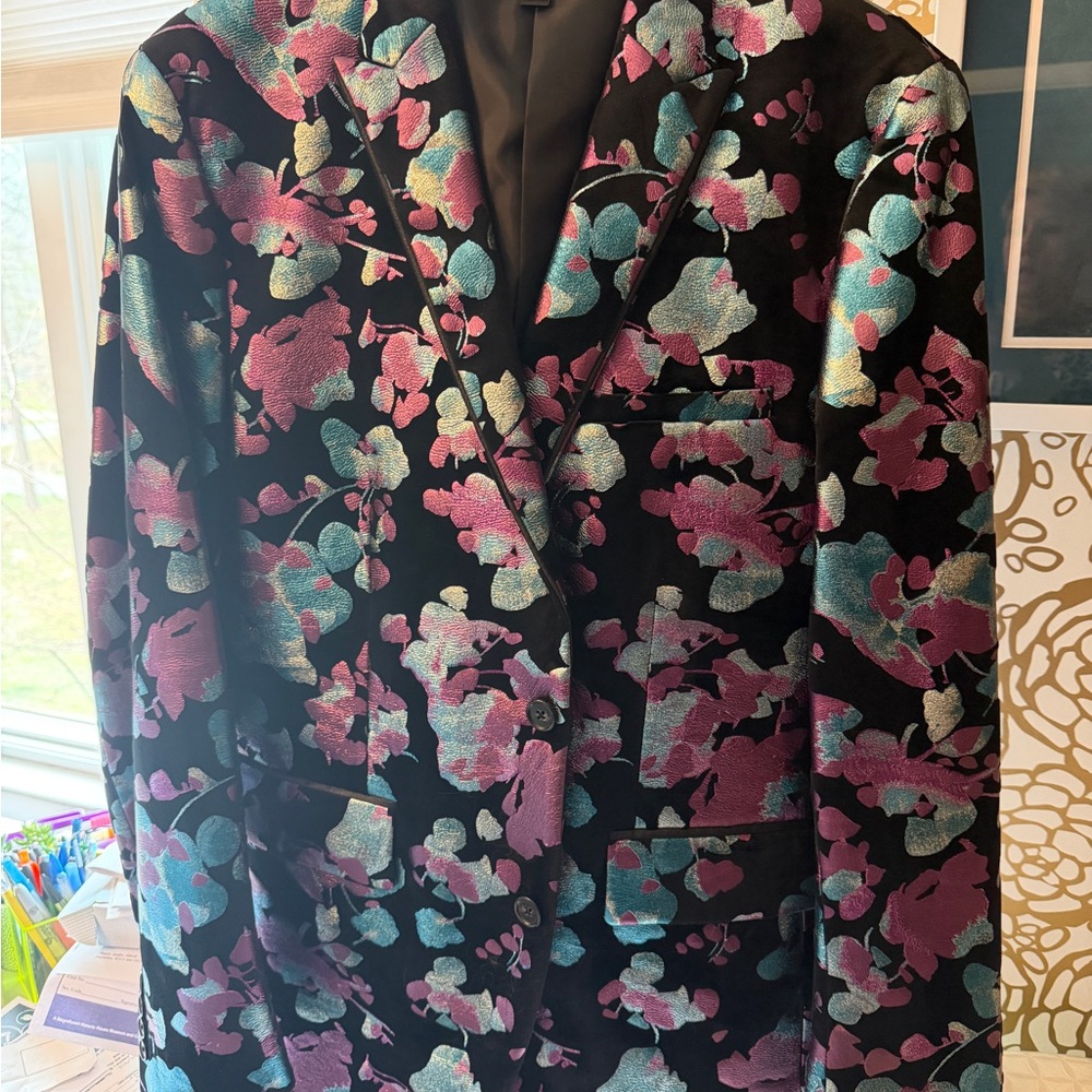 Men’s Floral Metallic Black Blazer Jacket - Pink & Teal